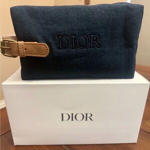 Dior Trousse Denim toiletries bag with Tan leather Strap - Dior GWP